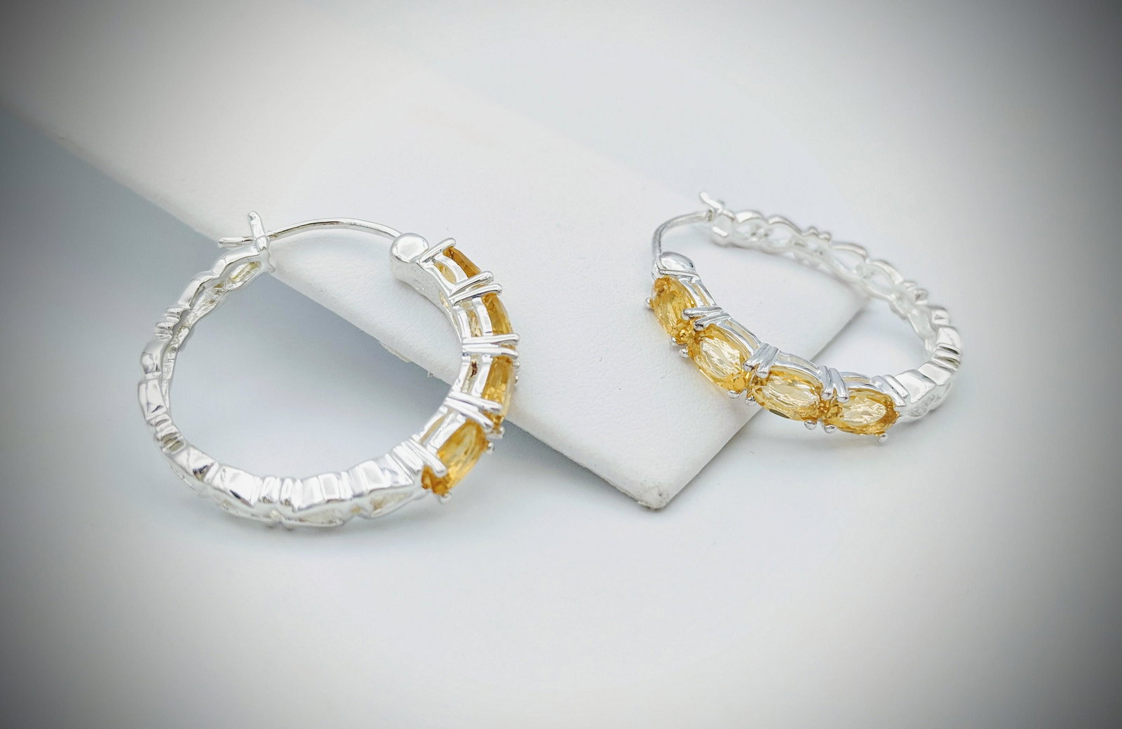 Sterling Silver Hoop Citrine Earrings (1 of 3)