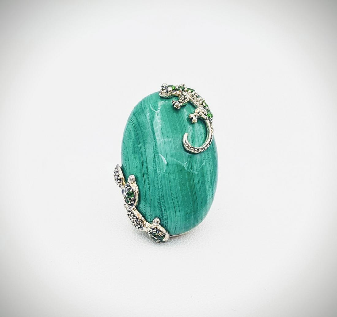 Sterling Silver Sz 7 Malachite, Tourmaline Ring w (1 of 4)