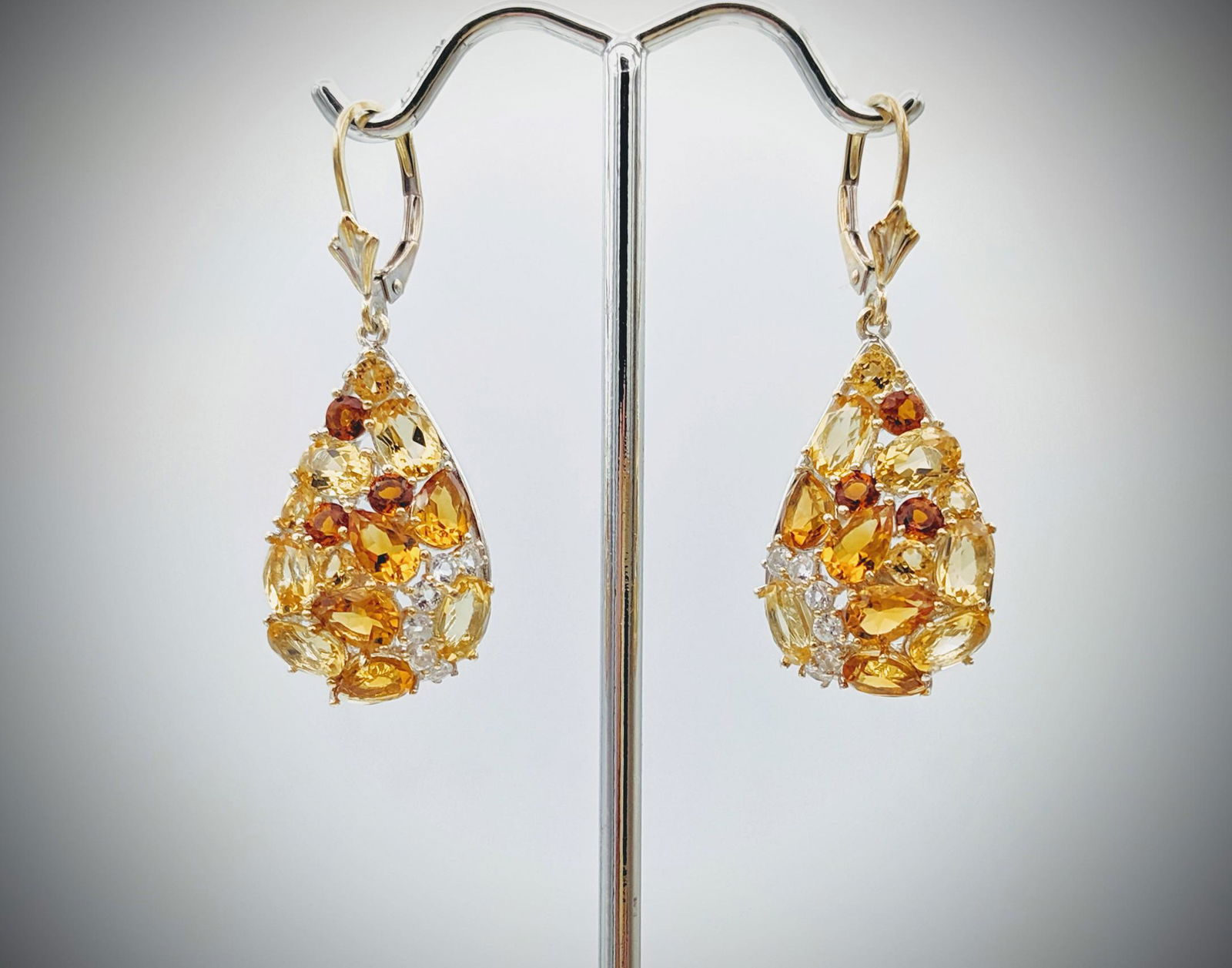 Sterling Silver Tricolored Citrine Earrings w Cubic (1 of 3)