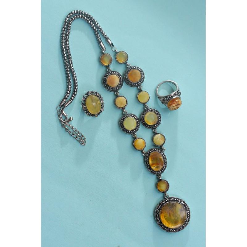 69 g. Antique Baltic amber set of necklace, ring and (1 of 20)