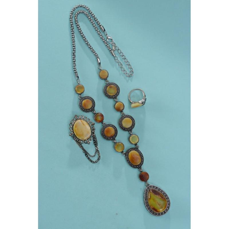 64 g. Antique Baltic amber set of necklace, ring and (1 of 20)
