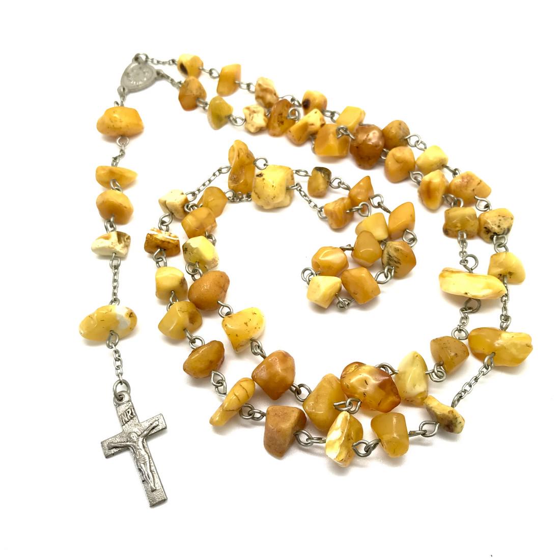 Vintage Catholic rosary cross Baltic amber beads (1 of 4)