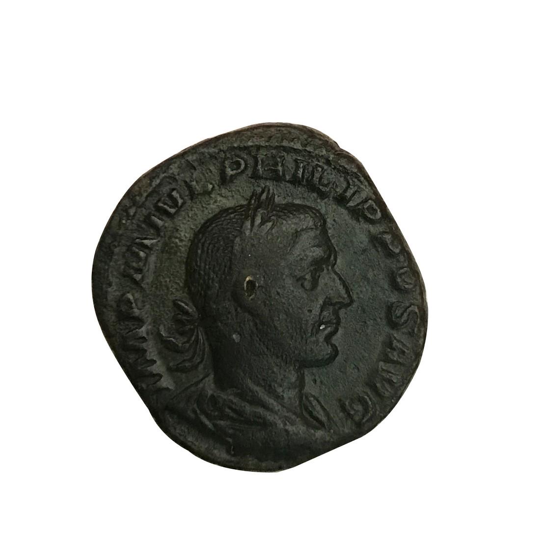 Roman Empire. Philip l (the Arab). Sestertius: Title: Roman Empire. Philip l (the Arab). Sestertius Date/Period: Struck 244-249 C.E. Dimension: 26 mm Material: Bronze sestertius Description: Roman Empire. Philip l (the Arab). Struck 244-249 C.E. R