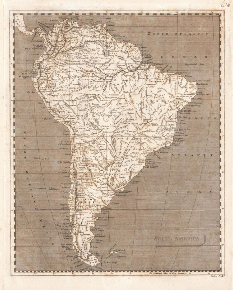 Arrowsmith & Lewis: South America, 1804: Title/Content of Map: Arrowsmith & Lewis: South America, 1804 South America Date Printed: 1804, Philadelphia Cartographer: Aaron Arrowsmith & Samuel Lewis Size: 8" x 10" The highly detailed map of Sou