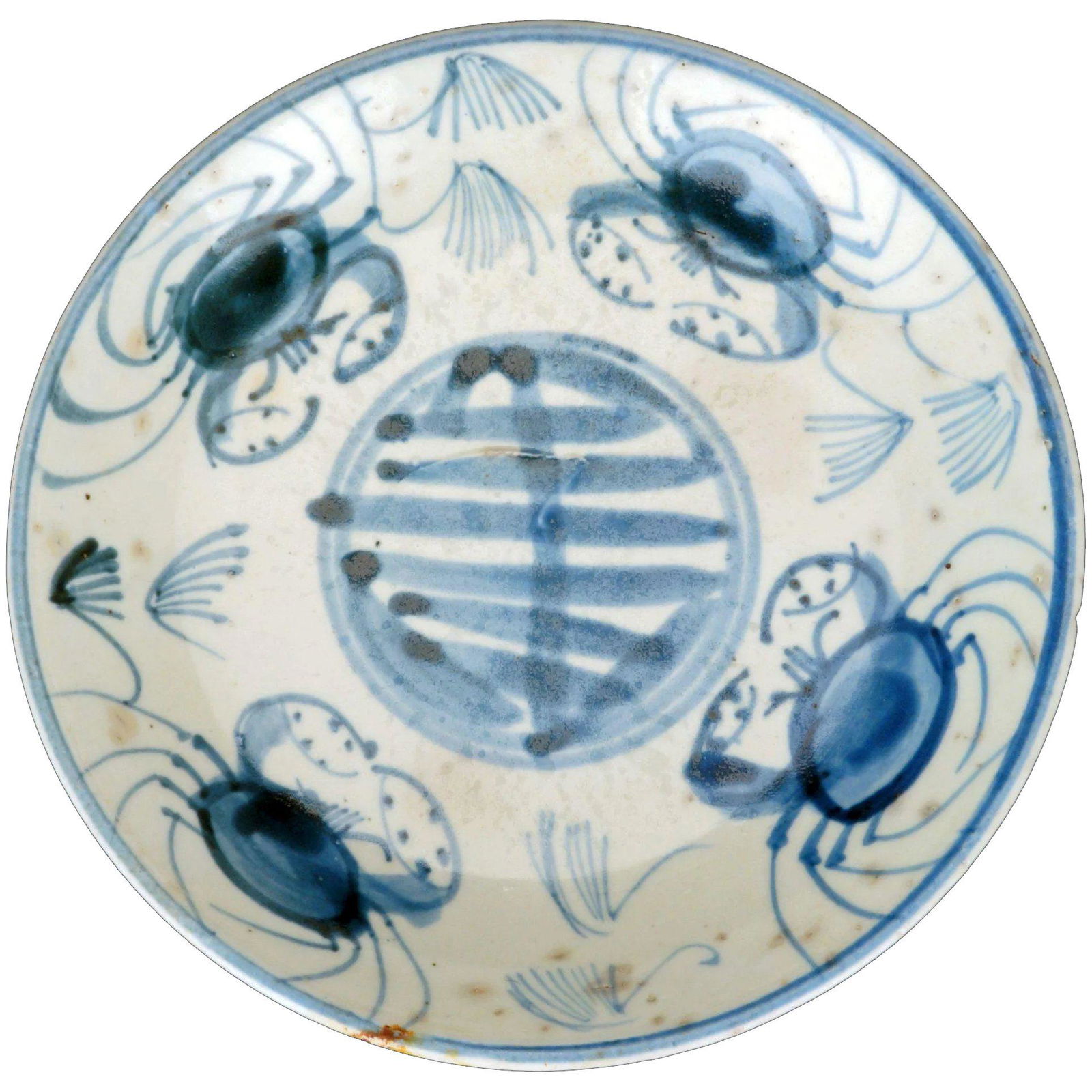 Ming Swatow Plate with Crab and Shou Symbol (1 of 6)