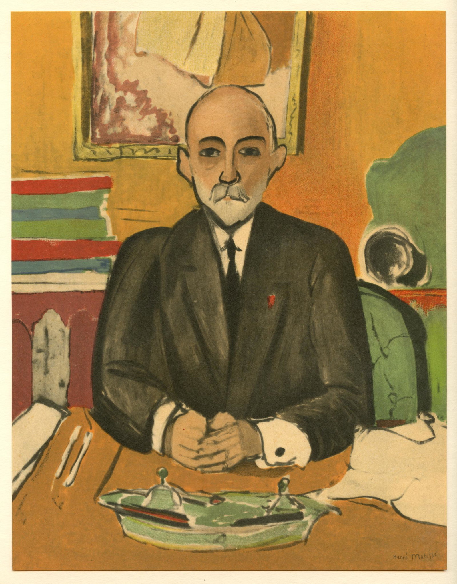 Henri Matisse lithograph "Auguste Pellerin": Medium: lithograph (after the painting). Printed in Paris on smooth wove paper at the atelier Mourlot and published in 1954. Size: 9 3/4 x 7 5/8 inches. Signed in the plate (not by hand). Condition: t