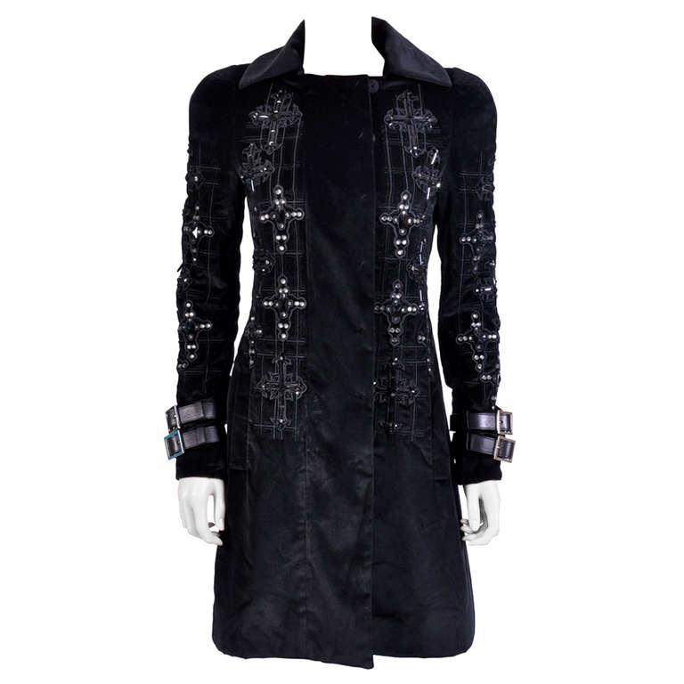 New VERSACE Black Velvet Crystal Cross Embellished Coat (1 of 10)