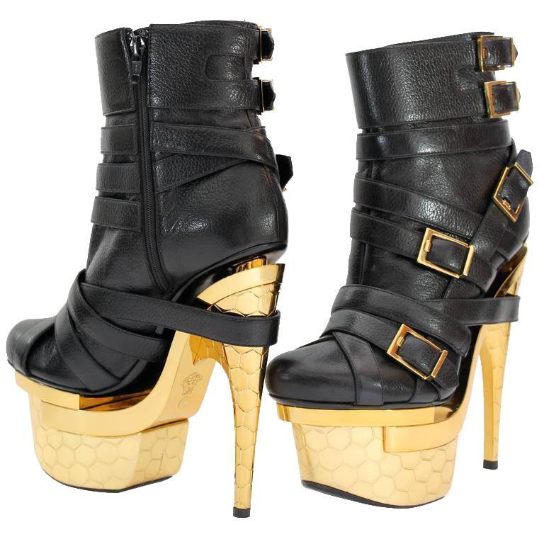 New VERSACE BONDAGE TRIPLE PLATFORM BLACK LEATHER ANKLE (1 of 7)