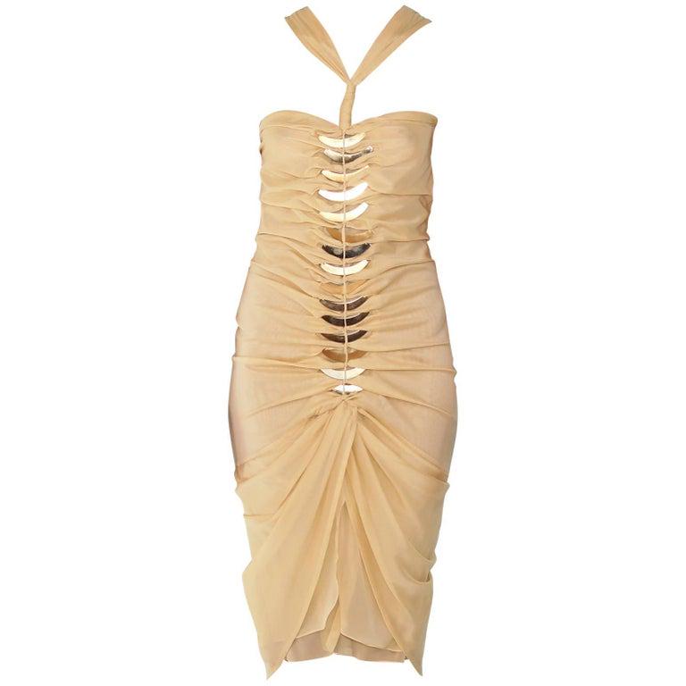 2004 Tom Ford for Gucci Embellished Silk Dress: BRAND NEW TOM FORD for GUCCI DRESS 2004 Collection Sexy, glamorous, and all-around flattering, GUCCI's chic dress hits all the right notes. Crafted from fine silk in soft yellow with just a slight str