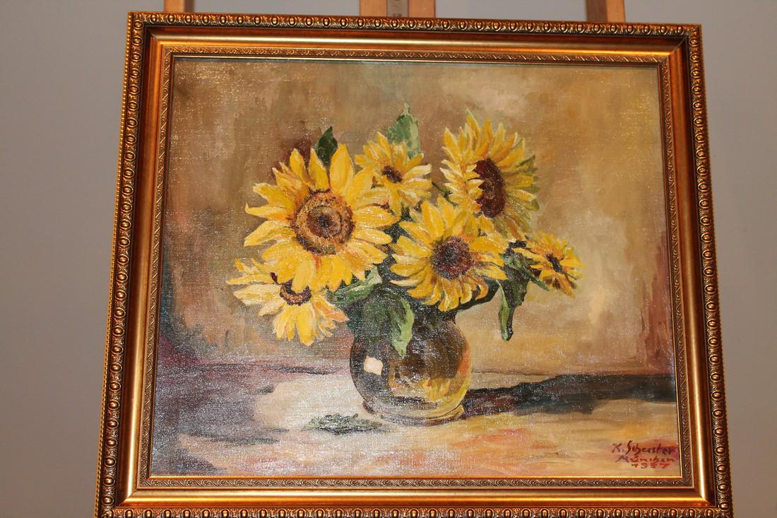 Seubester-Floral Still life: Artist: Seubester Title: Floral Still life Date/Period: Medium: Oil on canvas Size/Format: 28"X24" with frame Additional Information: Oil on canvas by Karl Seubester. Seubester was a German artitist b
