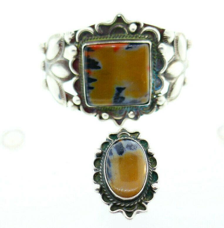 Vintage Native American Sterling Silver Agate Bangle (1 of 6)