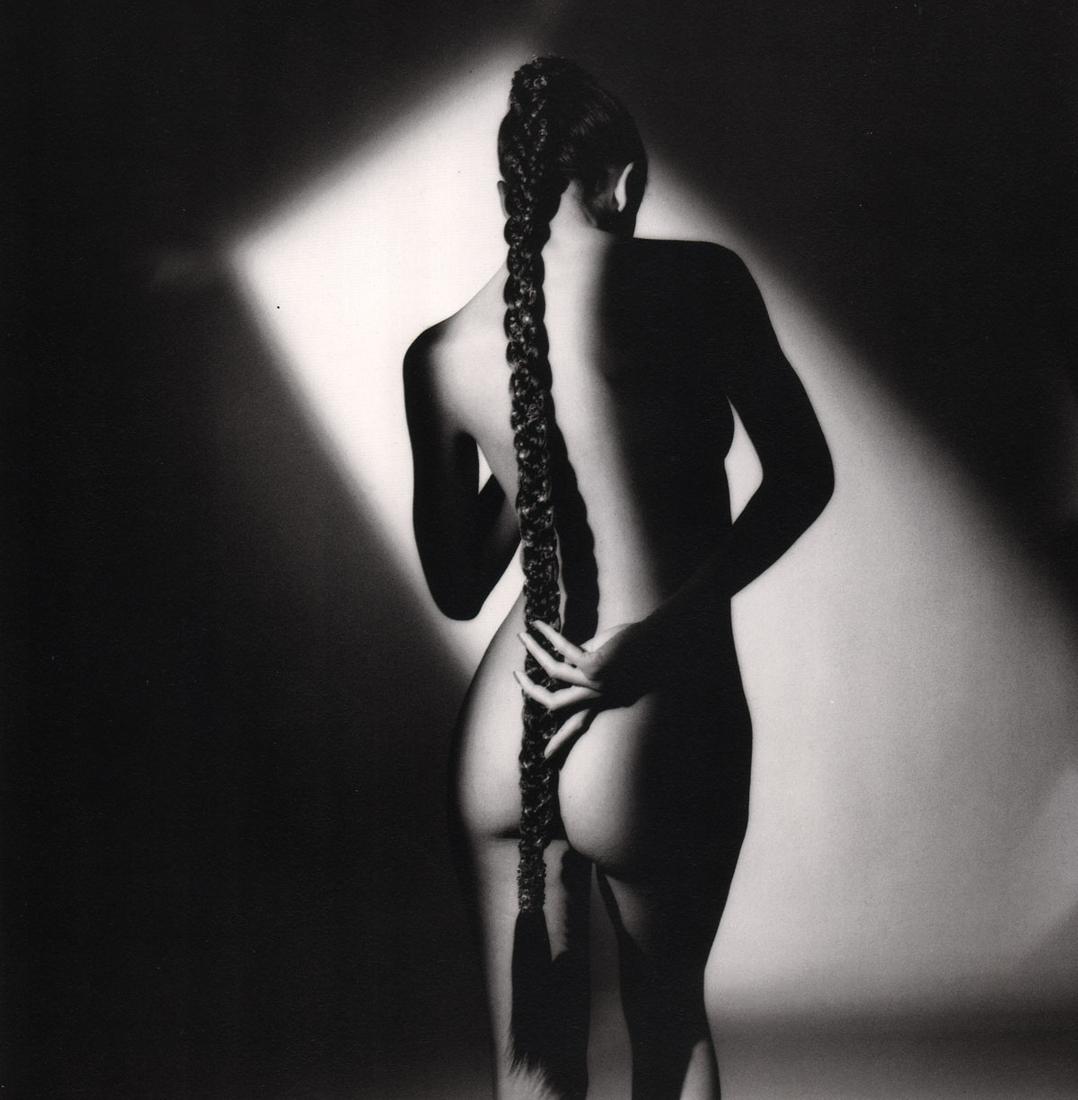 JEANLOUP SIEFF - Nude with Braid: Artist: JEANLOUP SIEFF Print Title:Nude with Braid Medium: Duotone Photoengraving Printed 1990’s in Italy Image size (inches) approx. 7.5 x 7.5” Jeanloup Sieff (1933-2000) was a French photographe
