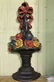 Antique Large "mixed Flowers In Wicker Basket With Bow"