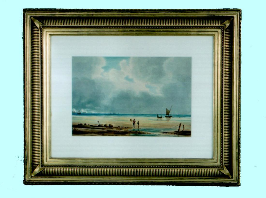 A fine watercolor painting of a view across sand flats: Title: A fine watercolor painting of a view across sand flats to the sea by Frederick Williams R.N Date: c. 1860 Dimension: Size: frame 17 3/4" W x 14 1/2" H, site 9 7/8" W x 6 5/8" Provenance/Additio