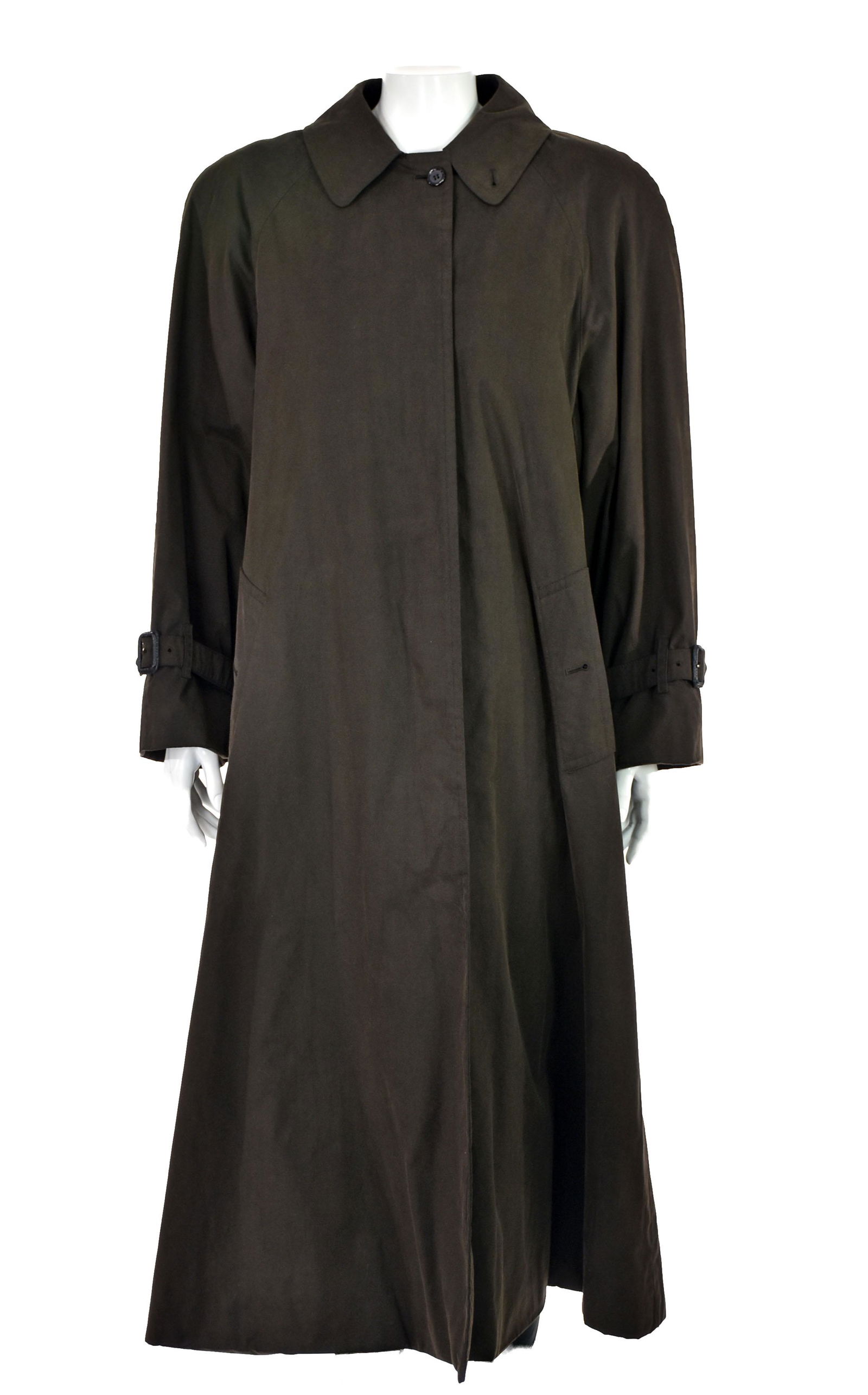 BURBERRY PRORSUM Vintage Overcoat: This rare Burberry overcoat is a departure from Burberry's classic trench coat. It is made from woven cotton fabric treated with polyurethane to make it "showerproof." Like the classic trench coat, it