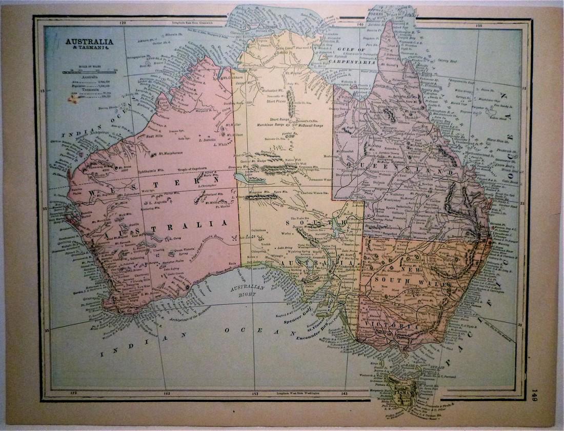Australia 1892: Title/Content of Map: Australia 1892 Date Printed: 1892 Material/Medium: Paper Size: approx. 11x14.5 inches Additional Info: Illif's Imperial Atlas of the World Reserve: $25.00 Shipping: Domestic: Fla