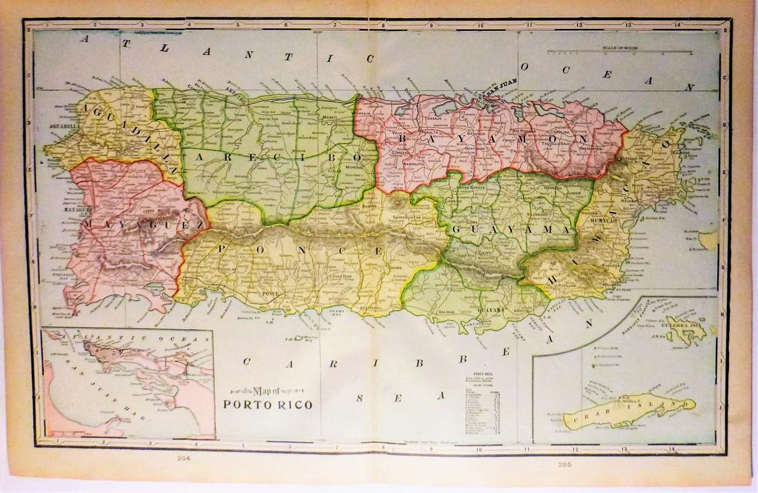 Porto Rico 1901: Title/Content of Map: Porto Rico 1901 Date Printed: 1901 Material/Medium: paper Size: 14.5x22 inches Additional Info: The National Standard Family and Business Atlas of the World. Fort Dearborn Publis