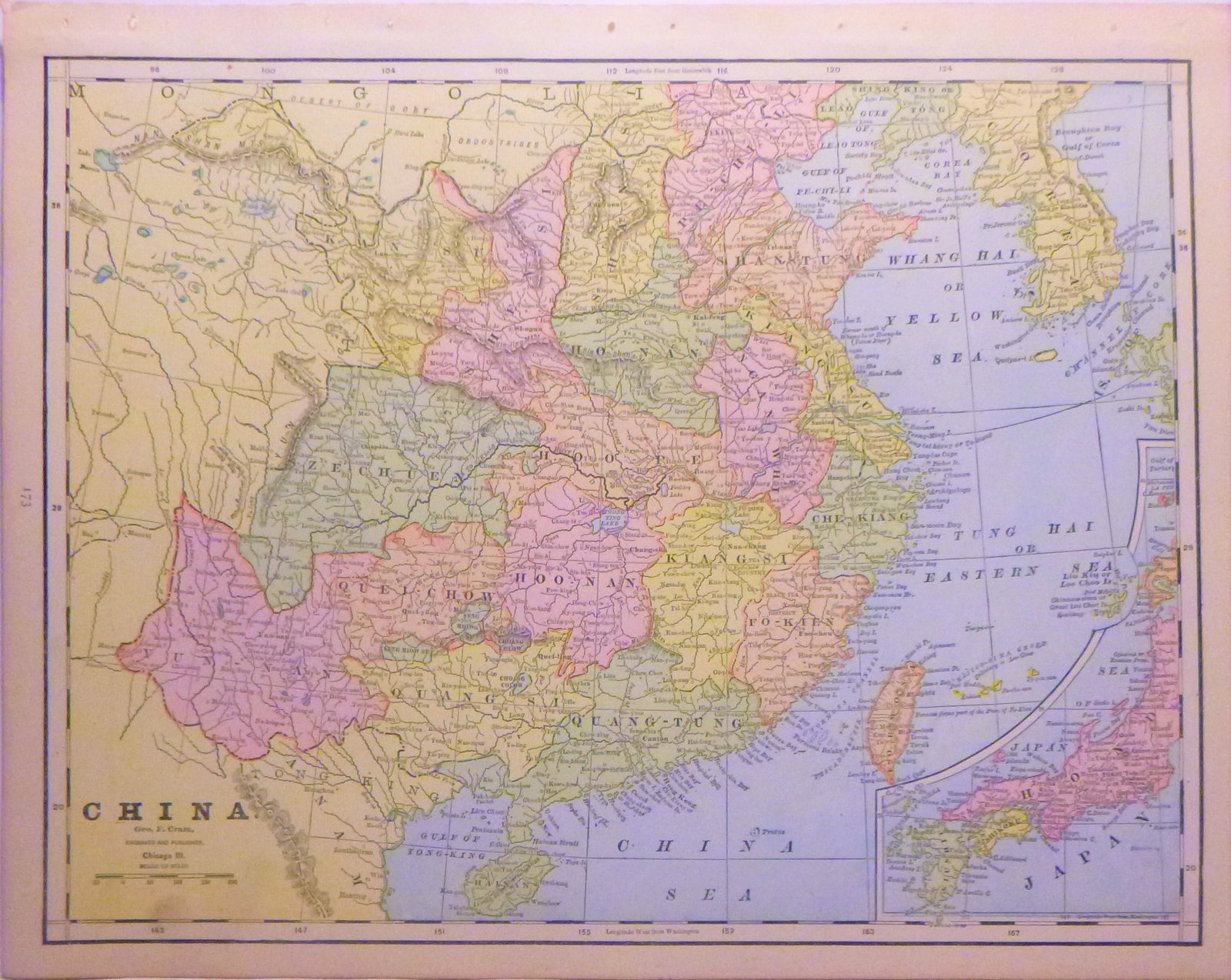 China 1888: Title/Content of Map: China 1888 Date Printed: 1888 Material/Medium: paper Size: 14.5x 11.5 inches Additional Info: John C. Lonngren & Son Standard Atlas of the World Reserve: $25.00 Shipping: Domesti