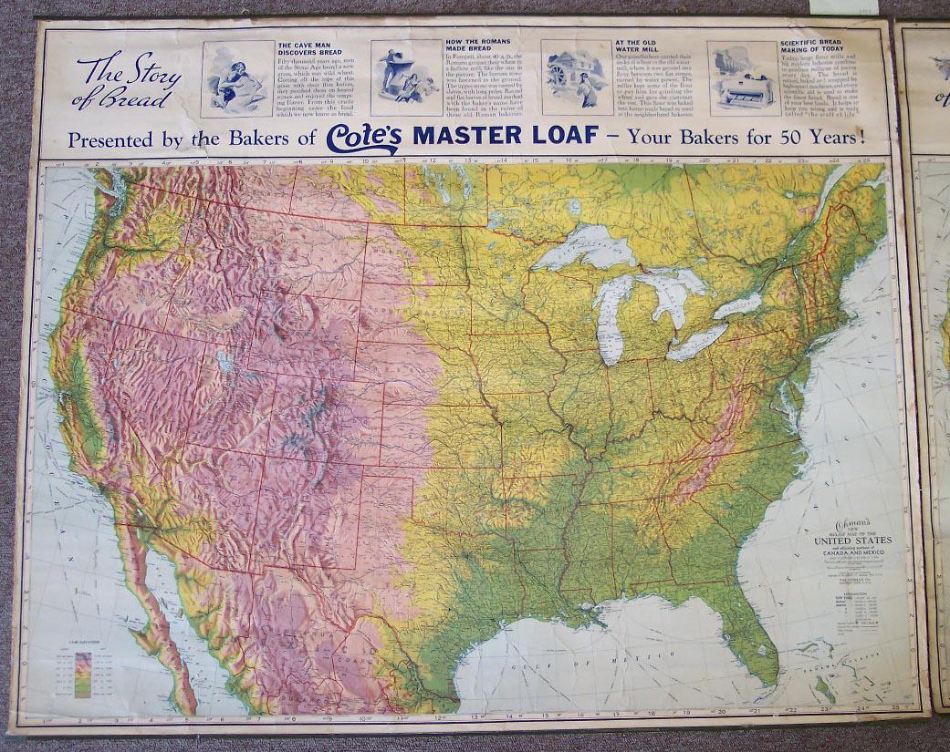 Ohman's New Relief Map of the United States: Title/Content of Map: Ohman's New Relief Map of the United States Cartographer: ALBERS Date: c1937 Publisher: THE OHMAN CO. Size: 22.5Height - 35.25Width "and adjoining portions of Canada and Mexico .