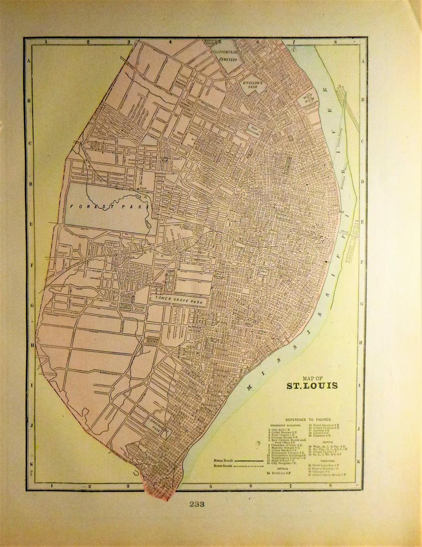 St. Louis 1901: Title/Content of Map: St. Louis 1901 Date Printed: 1901 Material/Medium: Paper Size: approx. 11x14.5 inches Additional Info: The National Standard Atlas of the World Reserve: $20.00 Shipping: Domestic