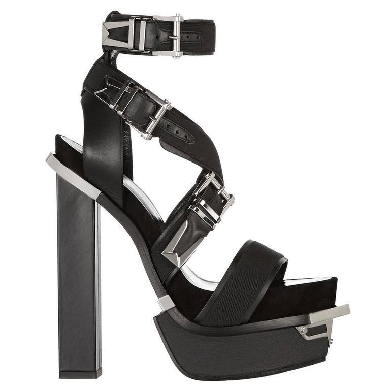 VERSACE Black Leather Canvas Platform Sandals (1 of 3)
