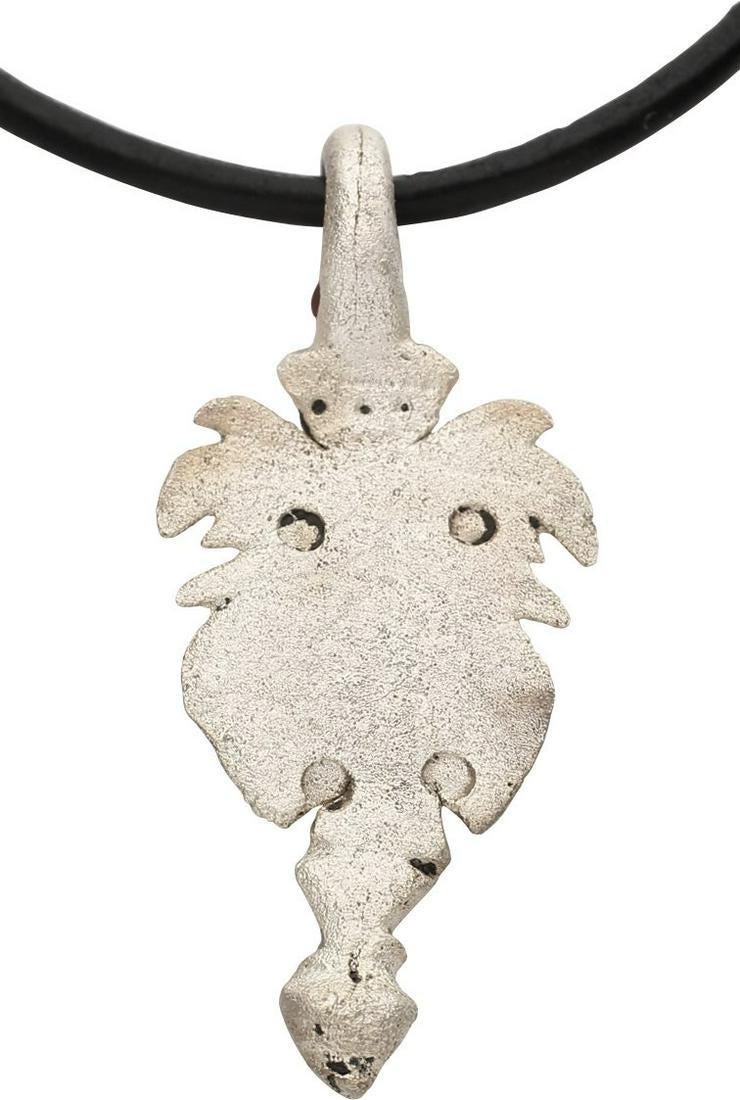 ROMAN LEGIONARIES ARMOR MOUNT C.100-300 AD: Silvered bronze, about 1 ½” height of symmetrical foliate form with lobed terminal. Fastened to the laminar belt like leather protection for the area below the belt, the pteruges. In groups, these 