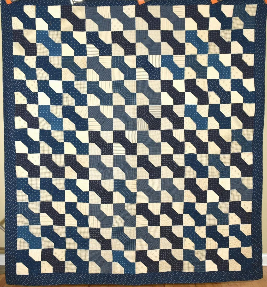 1880's Indigo Blue & White Bowties Antique Quilt (1 of 10)