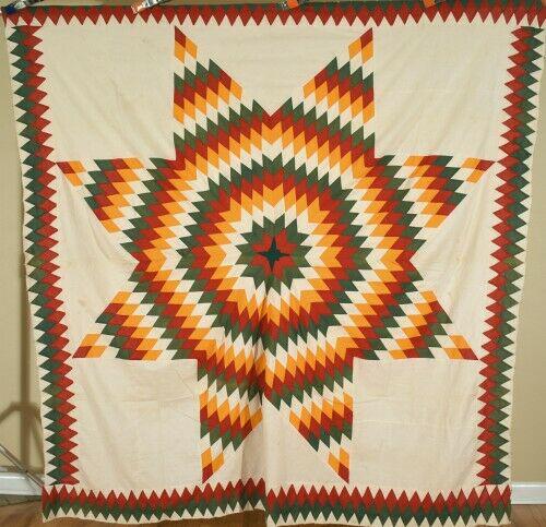 1870's Red, Green & Cheddar Lone Star Quilt Top (1 of 7)
