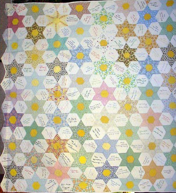 SIX POINT STAR FRIENDSHIP SIGNED ANTIQUE QUILT (1 of 3)