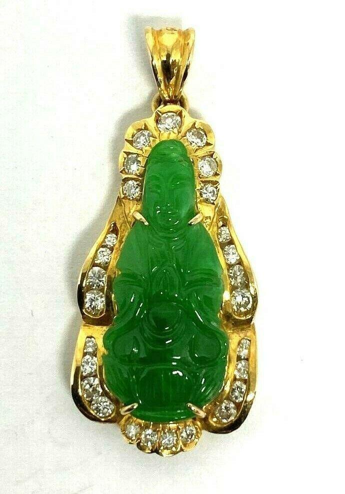 Vintage Carved Jade and Diamond Yellow Gold Pendant (1 of 6)