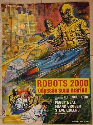 Cut 120! Terror Beneath The Sea 1966 French Poster -: TERROR BENEATH THE SEA - ORIGINAL 1966 FRENCH POSTER - SUPER COOL FUTURISTIC ART Original 1966 French Movie Advertising poster (22 3/4" x 31") "Robots 2000 Odyssee sous-marine" Poster has fold lines,