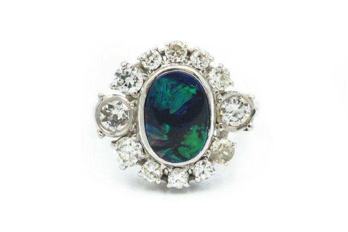 Estate 1960's White Gold Diamond and Black Opal Ring (1 of 8)