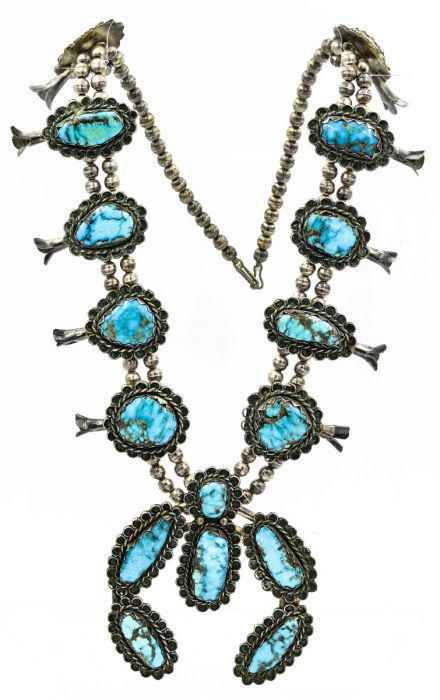 Estate Native American Sterling Silver Turquoise Squash (1 of 4)