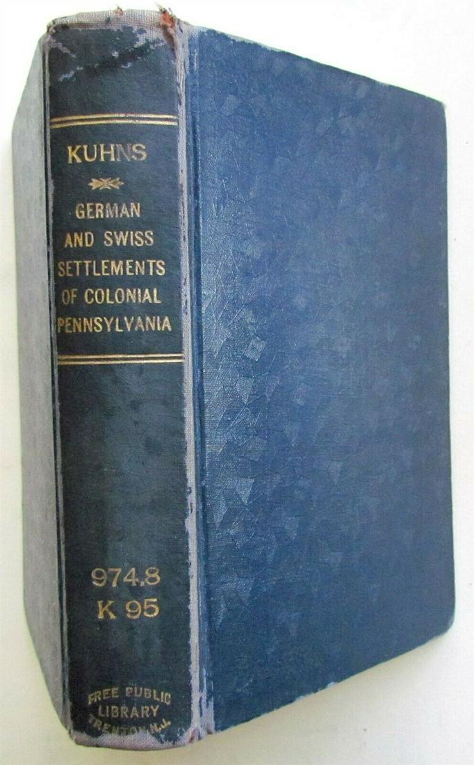 1901 antique GERMAN & SWISS SETTLEMENTS of COLONIAL: 268 pages. Size 5 by 7.5" Ex-library. Good condition, some wear of binding. Reserve: $30.00 Shipping: Domestic: Flat-rate of $14.00 to anywhere within the contiguous U.S. International: Foreign shipp