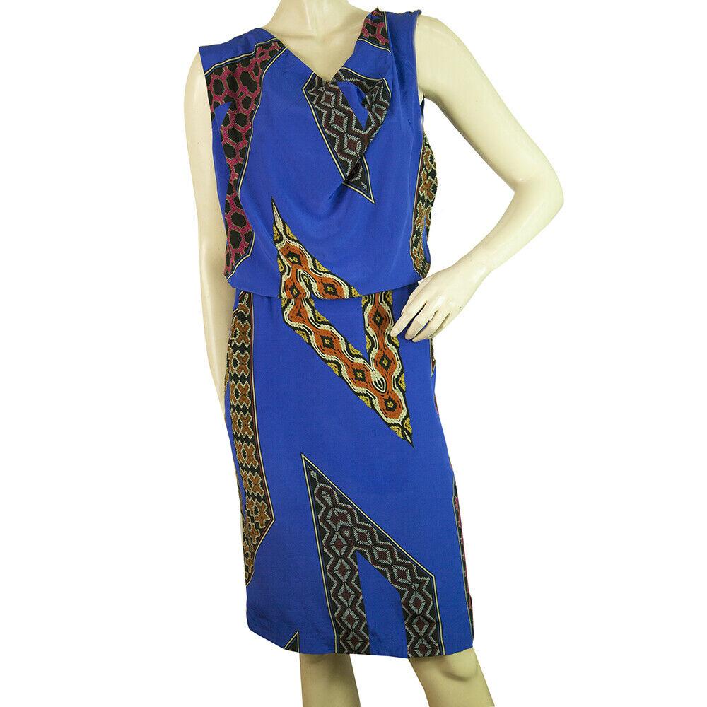 ETRO Sleeveless Blue with multicolor print Midi silk: ETRO Sleeveless Blue with multicolor print Midi silk Dress size 50 With its beautiful blue background and multicolor print this amazing dress is wearable almost anytime and open to an array of styling