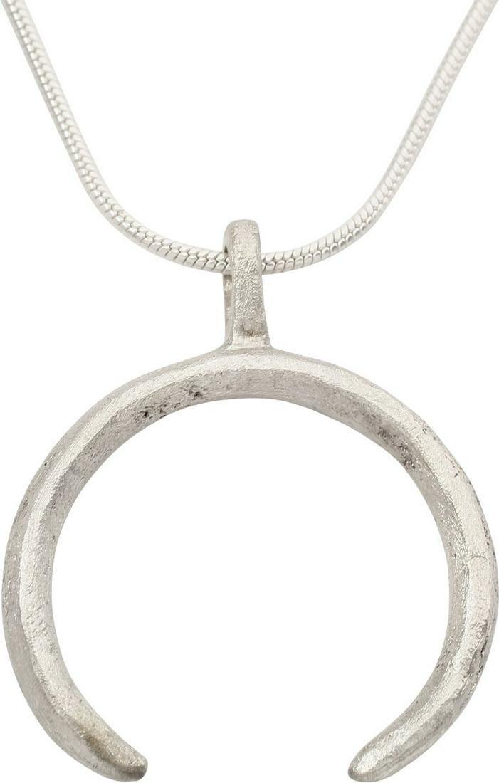 VIKING LUNAR PENDANT NECKLACE C.900-1000 AD JEWELRY.: Well over 7/8Â” width of thick form, ridged front and back. As expert navigators, the constellations signified mystery and power to Vikings. The Moon was personified as Mani, brother to Sol the Sun