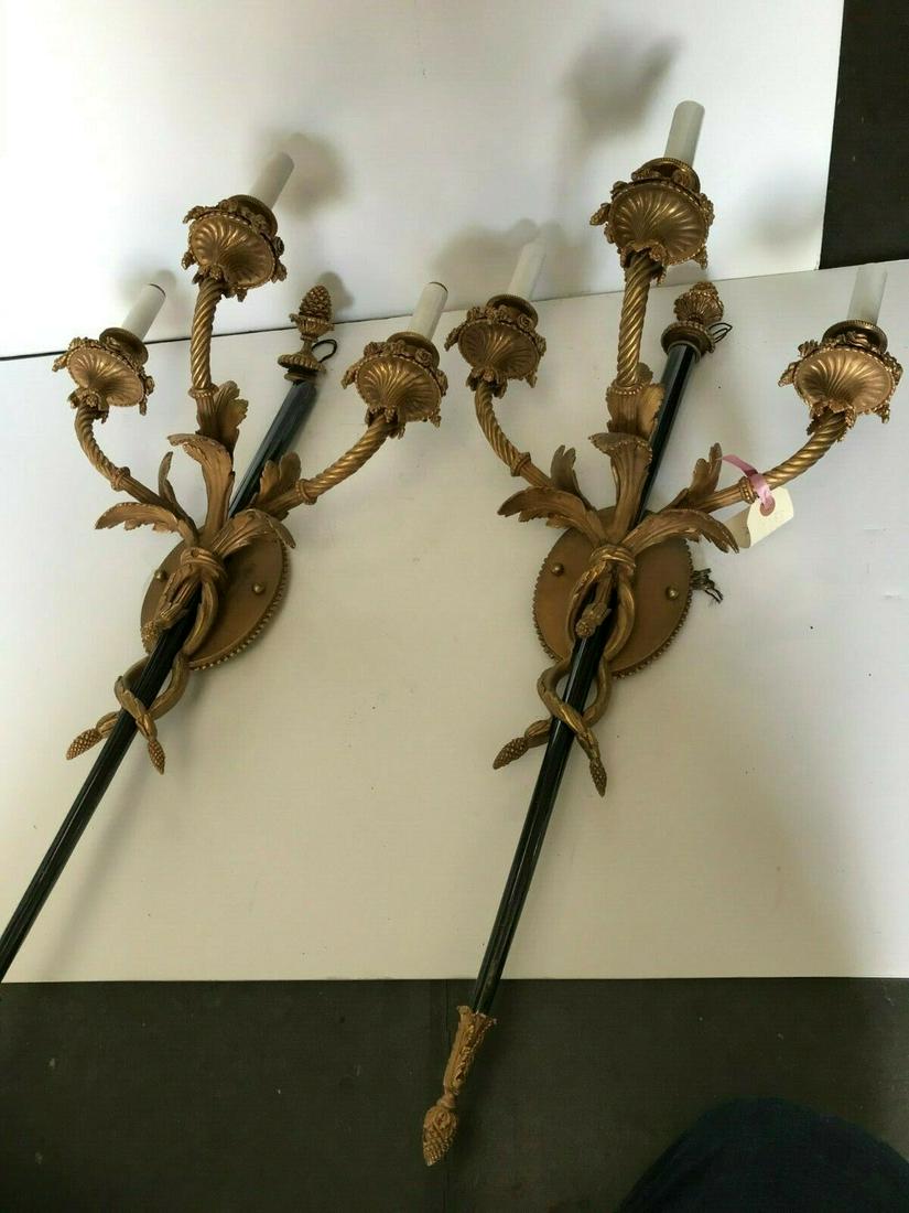 Empire looking Sconces 18K Dore" gold 3 arms (1 of 5)