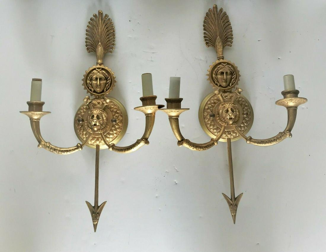 Empire looking Lady sconces 18K gold lion,s faces (1 of 8)