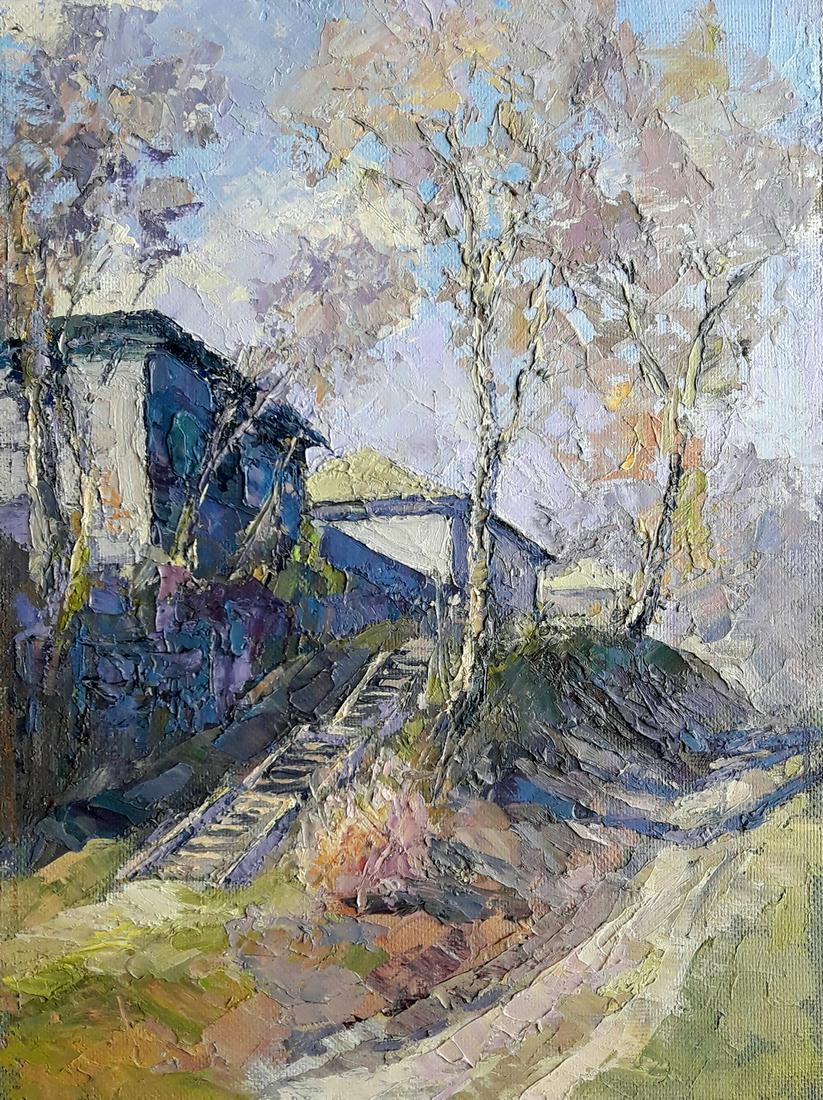 Oil painting Konotop street Serdyuk Boris Petrovich: *** ABOUT THIS PAINTING **** TITLE: "Konotop street"* ARTISTS: Serdyuk Boris Petrovich* SIZE: 47x35 cm/'18.50x13.77 inches' * MEDIUM: oil, dvp* HAND PAINTED: Original painting from our collection* CER