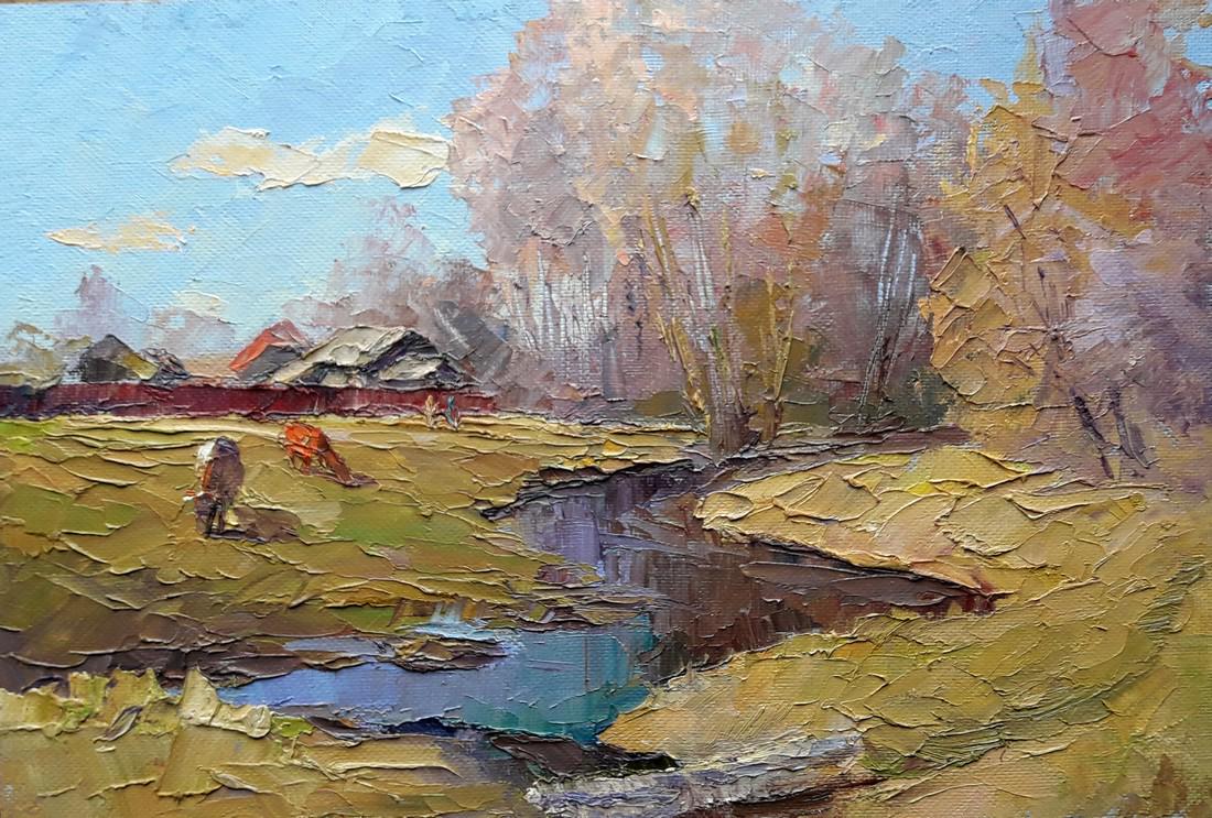 Oil painting The first greenery Serdyuk Boris Petrovich: *** ABOUT THIS PAINTING **** TITLE: "The first greenery"* ARTISTS: Serdyuk Boris Petrovich* SIZE: 35x51 cm/'13.77x20.07 inches' * MEDIUM: oil, dvp* HAND PAINTED: Original painting from our collection*