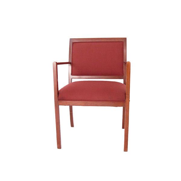 Pair Of Ward Bennett For Brickel Red Fabric Arm Chairs: Title: Pair Of Ward Bennett For Brickel Red Fabric Arm Chairs Description: A pair of armchairs designed by Ward Bennett for Brickel. An oak frame and arms with red upholstery. Visit our STOREFRONT for
