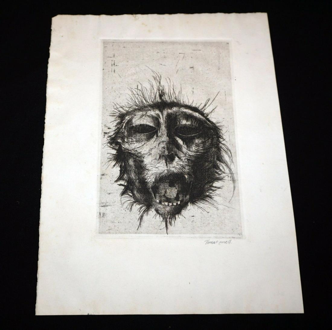 64 California Etching Print "The Monkey" Thomas Cornell: “The print was never framed before, it has some minor faint brown stains in places, some slight waviness at the upper and lower edge of the print, it can be cleaned and pressed”. Up for sale from