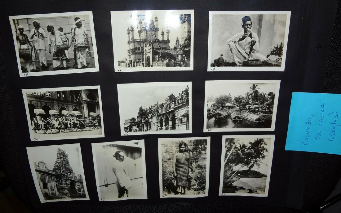 1930s PHOTOS ALBUM PAGE COLOMBO SRI LANKA/CEYLON PEOPLE: Original/Reprint: Original Print. Up for auction from a recent well known collector in Honolulu this 1930’s album page with 19 original black and white photographs of Colombo, Sri Lankan people and
