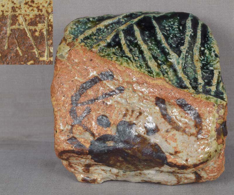 1900s Japanese ORIBE scroll weight CRAB & seaweed (1 of 6)