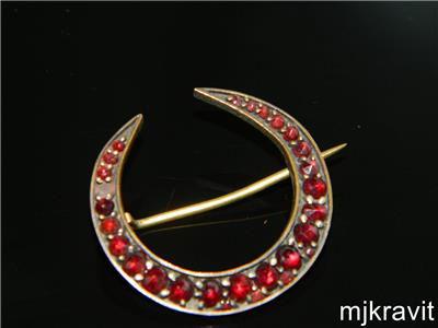 Victorian Gold Filled Rose Cut Bohemian Garnet Crescent (1 of 6)