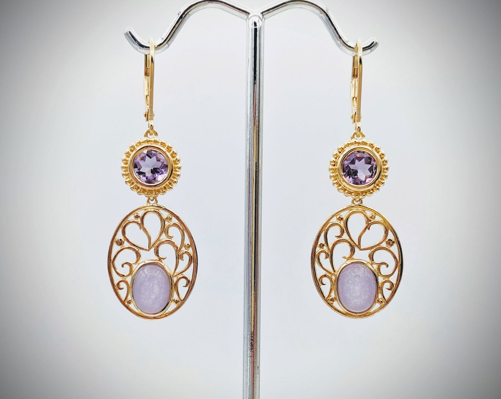 Baroque Style Earrings w Amethyst & Violet Jade (1 of 3)