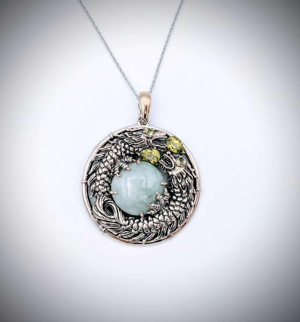 Necklace & Dragon Pendant w Jade & Peridot (1 of 3)