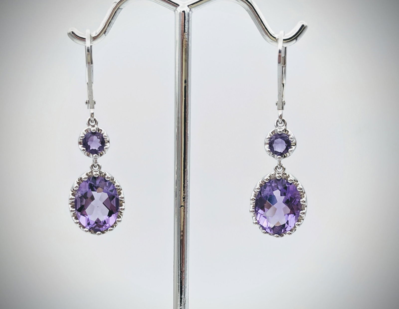 Sterling Silver Double Drop Amethyst Earrings (1 of 3)