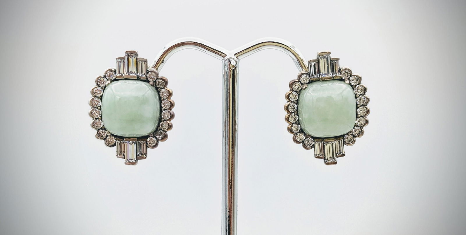 Sterling Silver Jade Earrings w Cubic Zirconia (1 of 3)