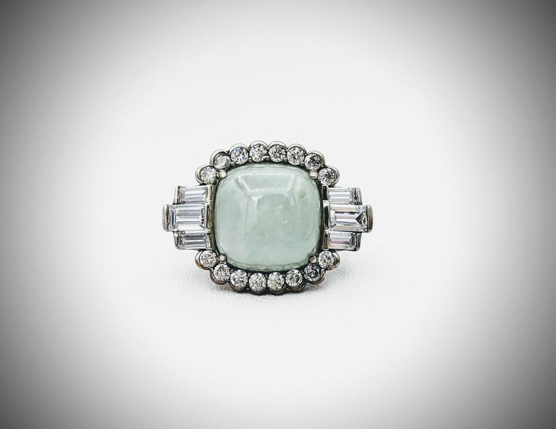 Sterling Silver Sz 7 Jade Ring w Cubic Zirconia (1 of 3)